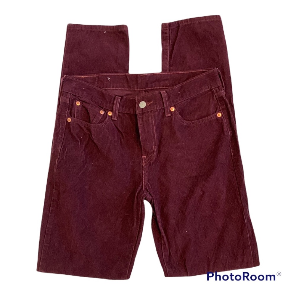Levis Womens Mid Rise Boyfriend Corduroy Jeans Burgundy Wine Size 27 x 32